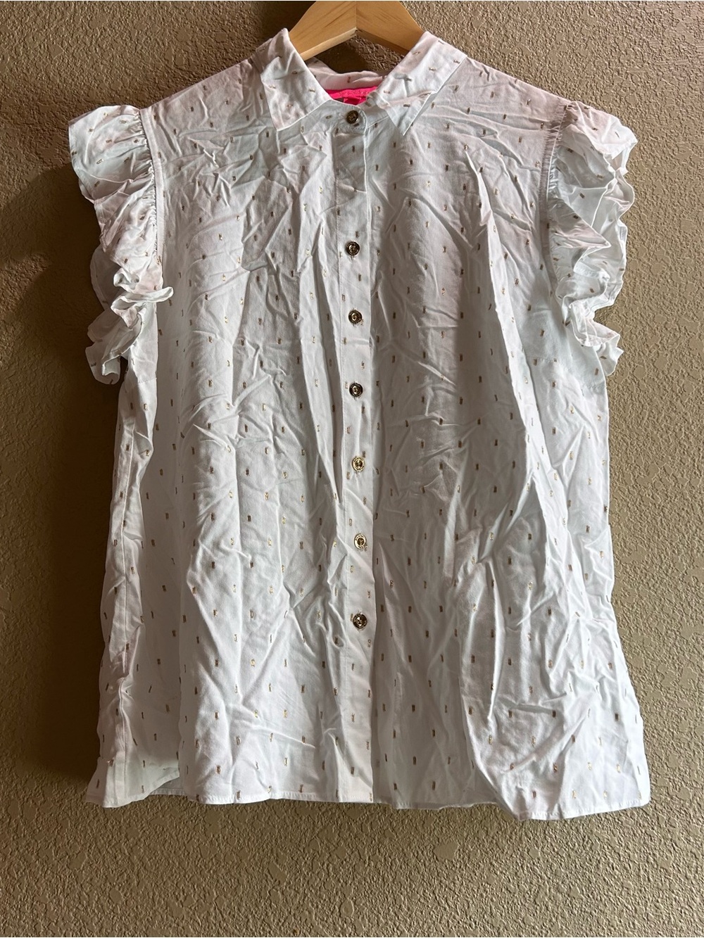 Lilly Pulitzer White Gold Ruffle Button Up Blouse Medium Women’s Branson Resort